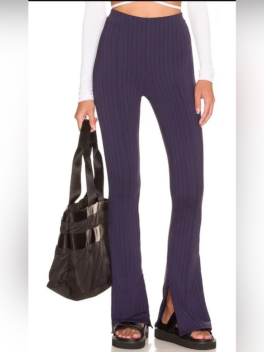 ALO Yoga High-Waist Pinstripe Zip-It Flare Leggings in Navy Small